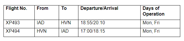 schedule of flight service to New Haven